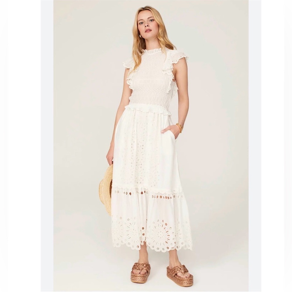 Sea New York Addie Eyelet Smocked Midi Dress